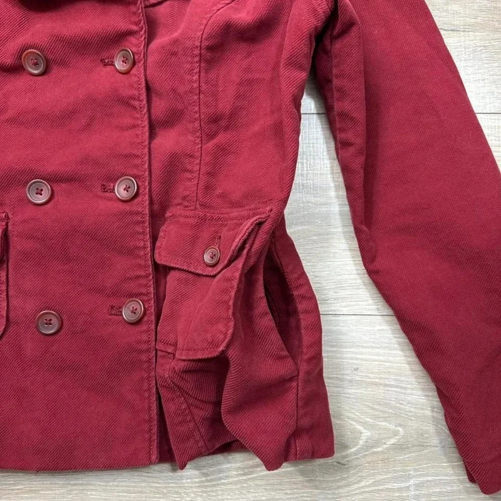Y2K Mossimo‎ Burgundy Corduroy Double Breasted Pea Coat Cotton Jacket Wom Sz M/L